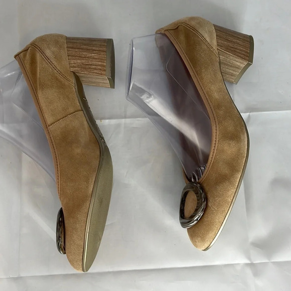 HISPANITAS Suede Wood Block Heel Pump Tan Tortoiseshell Decorative Buckle 39.5 - Picture 5 of 12
